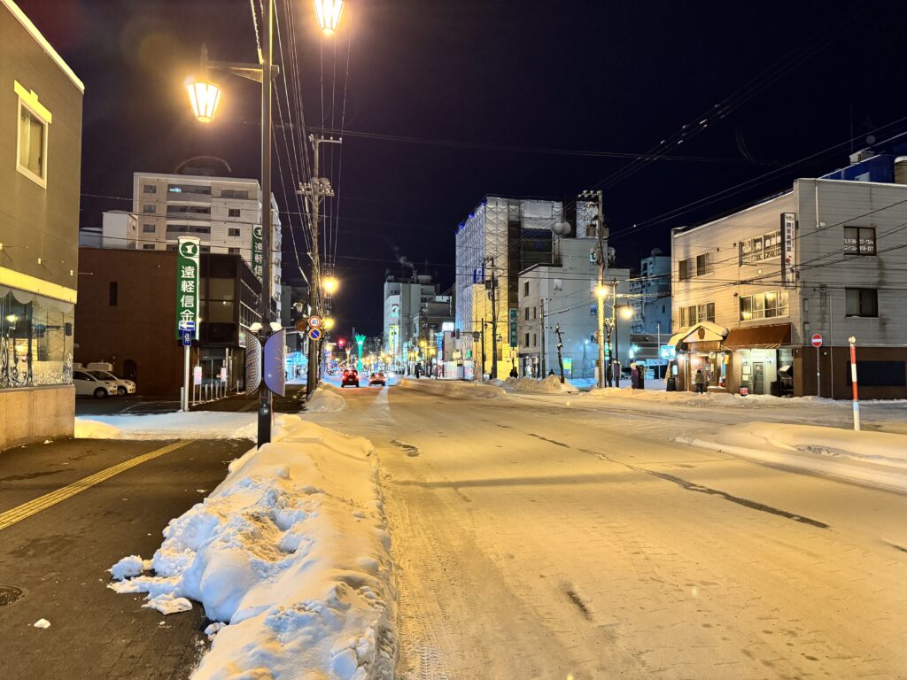 旭川夜の道路
