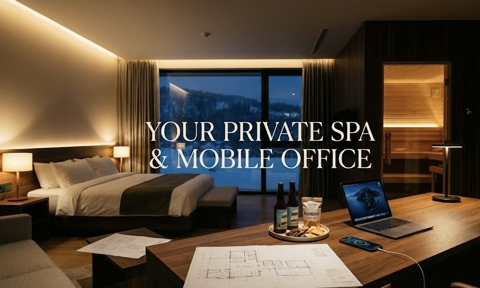 広々としたレジャーホテルの部屋でリラックスするビジネスワークスペース