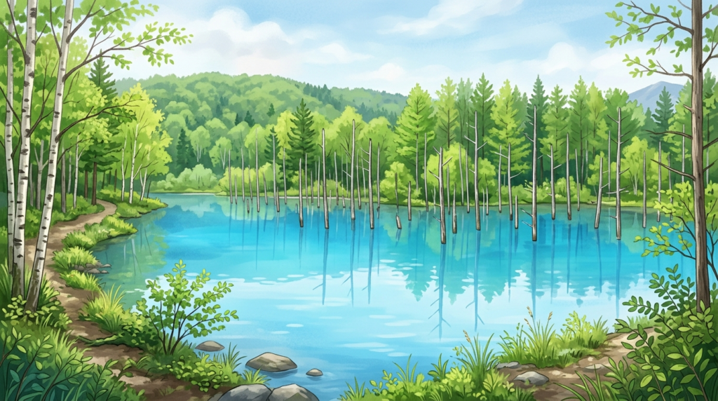  白金青い池イラスト