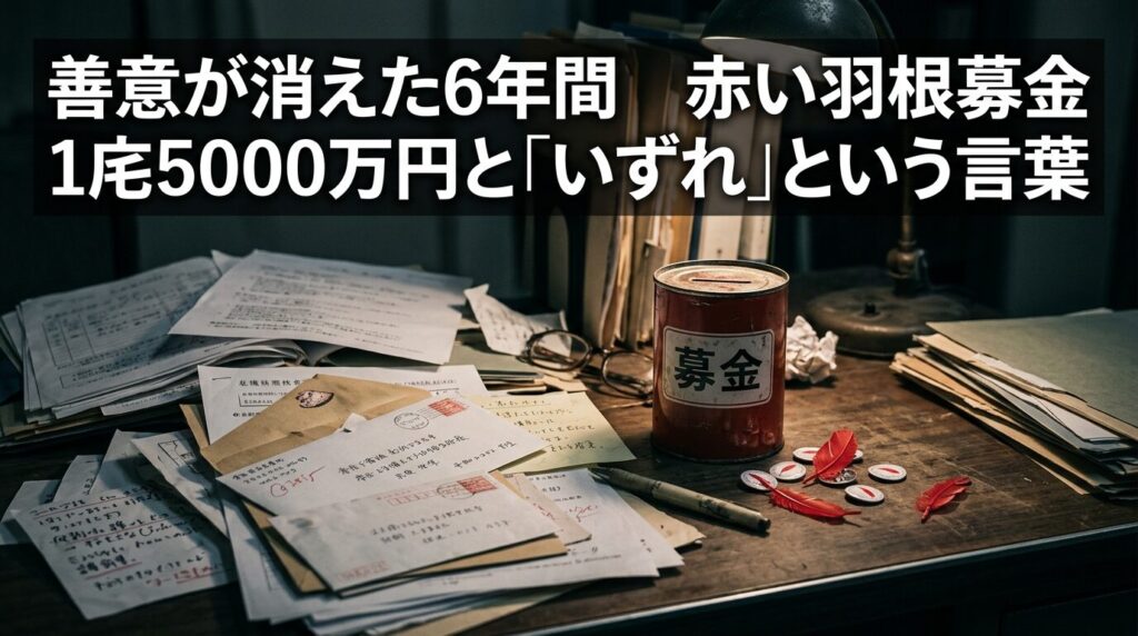 北海道共同募金会着服問題イメージ・赤い羽根と書類 / 赤い羽根共同募金横領疑惑をイメージ