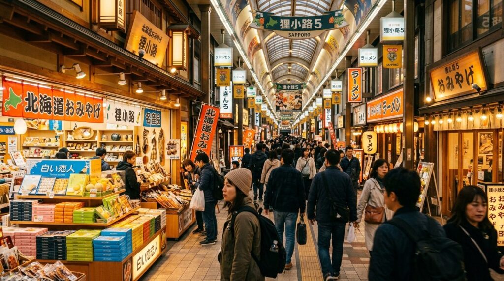 札幌狸小路のお土産ショッピング風景